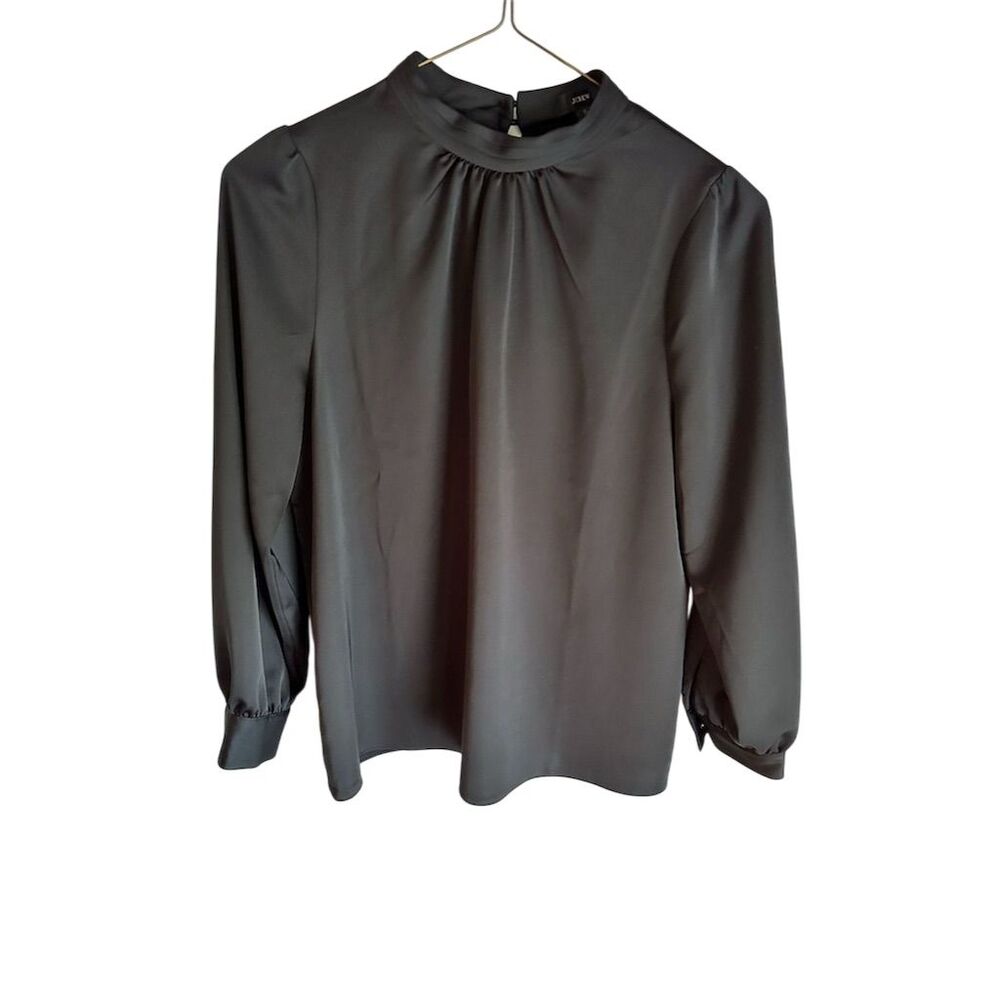 J.Crew Women's Mock Neck Blouse Black Long‎ Sleeve Size S Standard Top